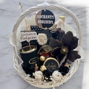 Kosz prezentowy wiklinowy PREMIUM podziękowania ślubne dla rodziców
