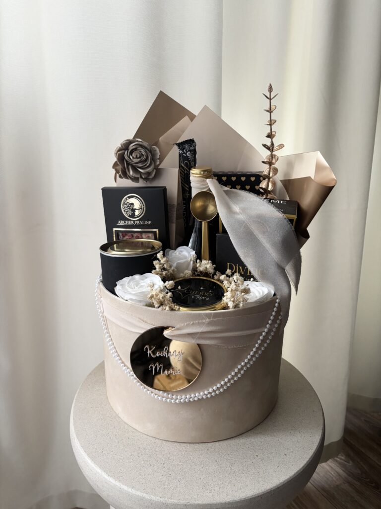 podziękowanie podziękowania dla Rodziców na ślub, kosz prezentowy luksusowy, eleganckie podziękowania, podziękowania w stylu glamour, BOHO