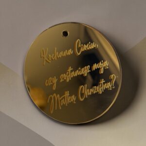 zawieszka akrylowa ZŁOTA personalizowana WŁASNY TEKST 8 cm
