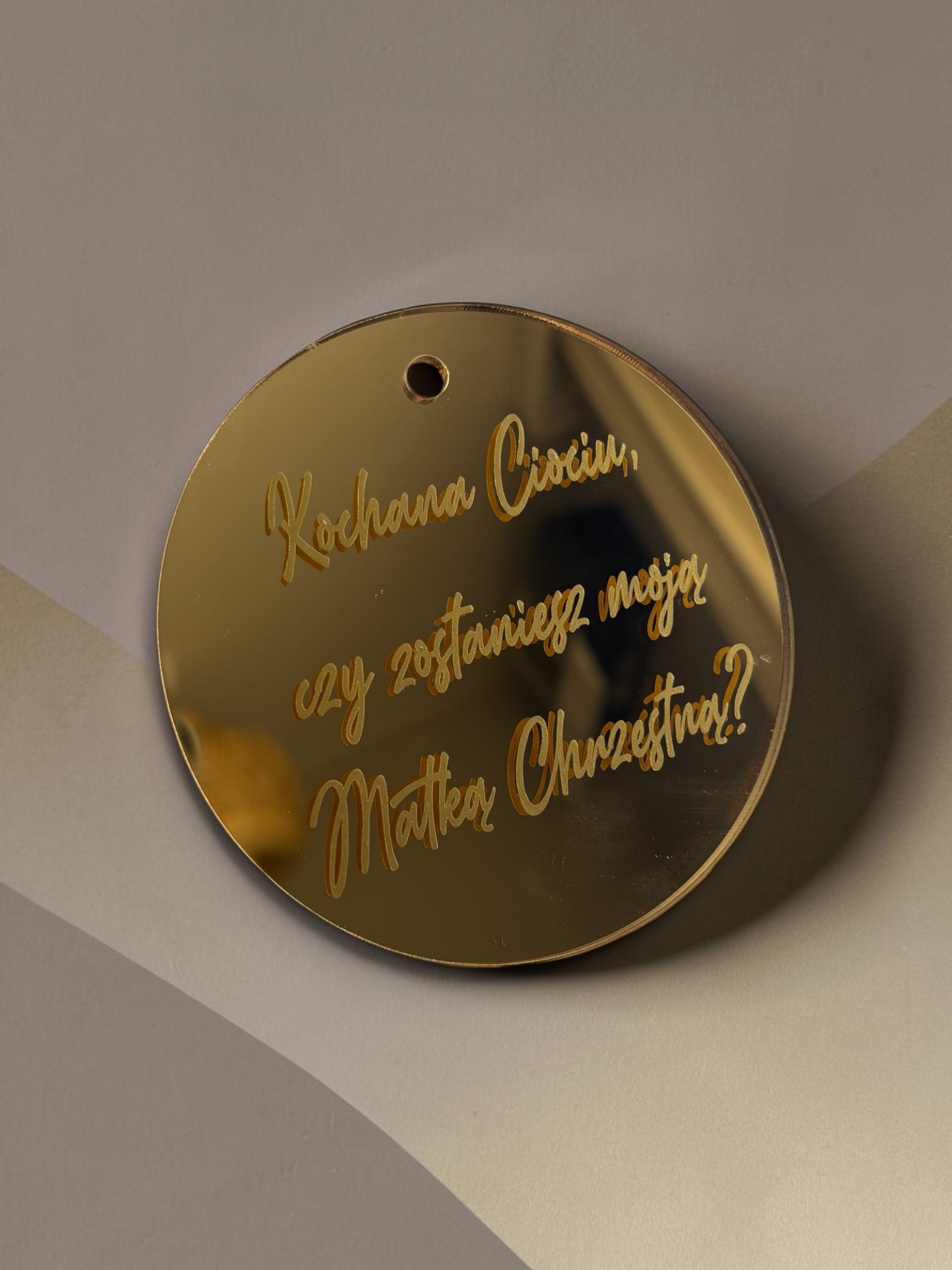 zawieszka akrylowa ZŁOTA personalizowana WŁASNY TEKST 10 cm